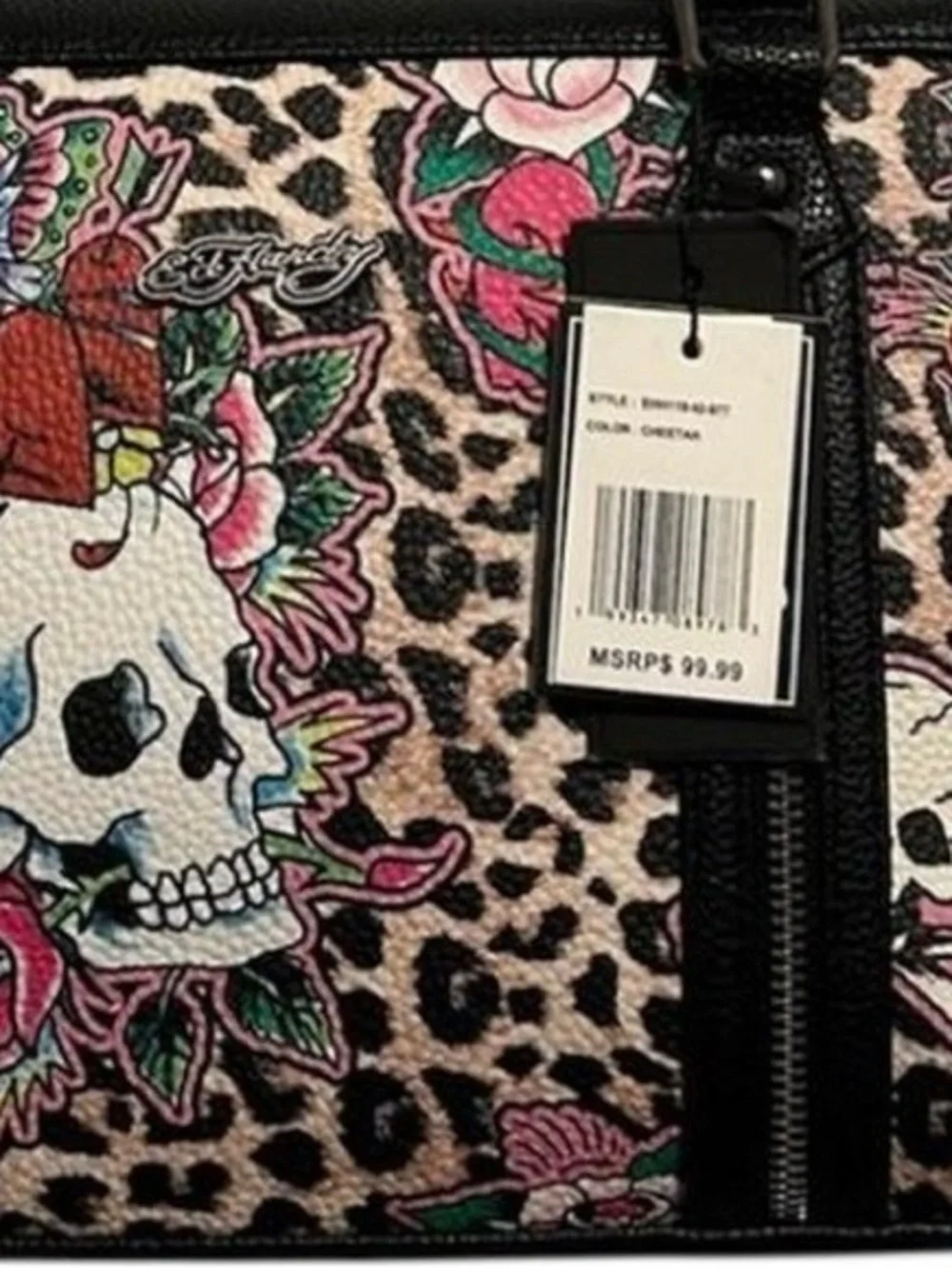 NWT Ed Hardy Barrel Satchel Handbag Leopard Tattoo Floral Skull Print